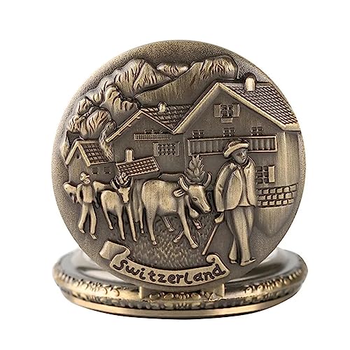 ZALTAS Vida Pastoral Bezerro Homens Tema Padrão Gravura Quartzo Relógios de bolso Relógio Colar