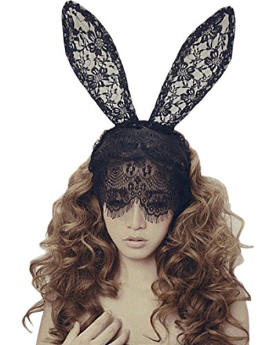 1PC Black Rabbit Ears Lace Veil Halloween Ball Masquerade Sexy Half Hairband Hairwear For Girls Use