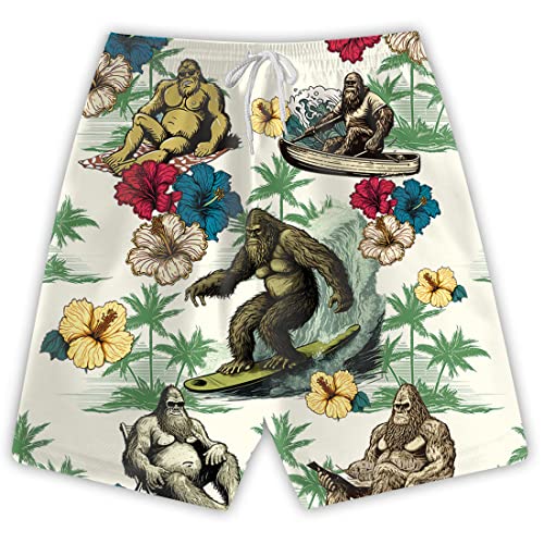 Bigfoot Mens Swim Trunks - Wildlife Swimming Trunks for Men - Drawstring Beach Shorts, Mens Swim Shorts Series 4