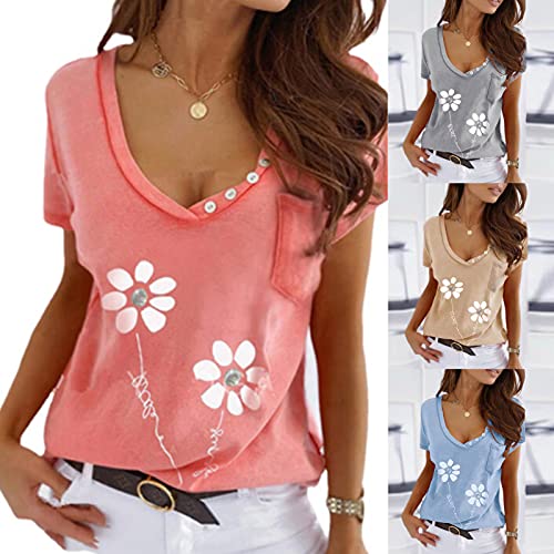 T Shirts For Women Graphic Vintage Womens Fashion Plus Size Gradient Color V-Neck Short Sleeve T-Shirt Tops Blouse Womens Tops Yoga Tops Womens Baseball Tee Happy New Year Shirt For Women Pink #TOP6