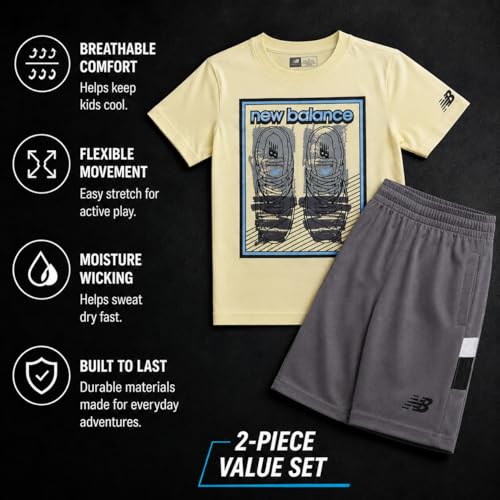 Image of New Balance Boys Athletic Shorts Set - 2 Piece Cotton Blend Jersey Shirt and Active Basketball Shorts for Boys