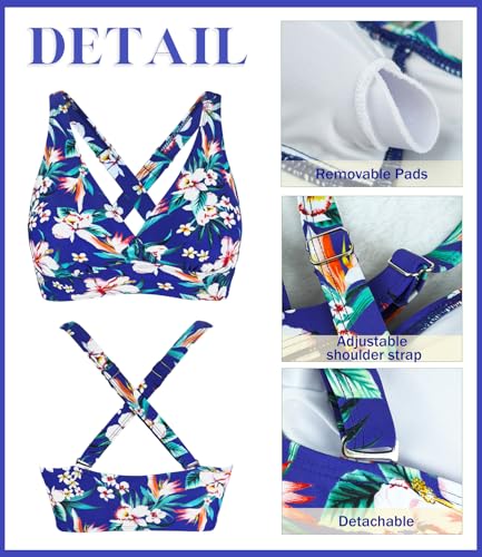 Image of Women's Sporty Adjustable Wide Straps Bikini Top Large Bust Criss Cross Back Supportive Swimsuit Tops Only