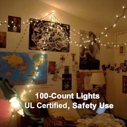 Image of BrizLabs Steady On & Twinkle Christmas Lights - 100-ct Clear Outdoor Connectable Incandescent Mini Lights, Warm White String Lights for Xmas Tree, Indoor Holiday Party