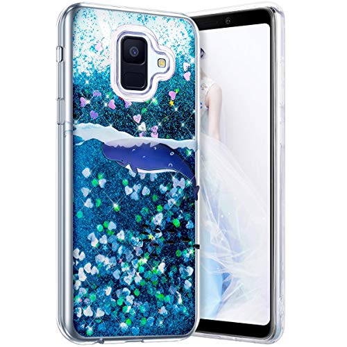 Robinsoni Case Compatible with Samsung Galaxy A6 2018 Phone Cover Flexible Galaxy A6 2018 Case Silicone TPU Case 3D Liquid Floating Cover Sparkle Bling Cover Shockproof Case Bumper Case Whale 1