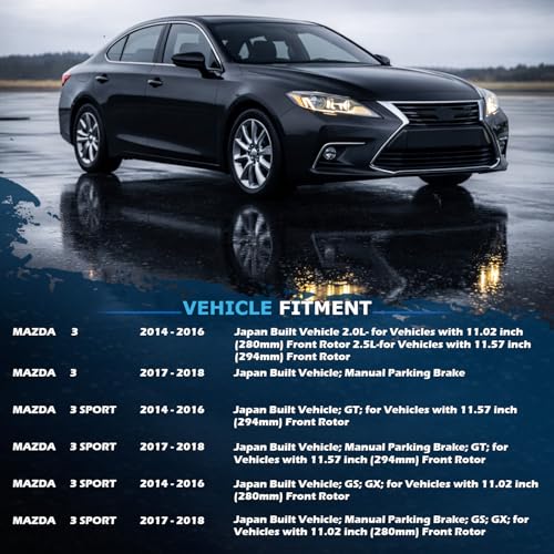 Image of Detroit Axle - Rear Brake Kit for 2014 2015 2016 2017 2018 Mazda 3 Sport | 10.43 inch inch Drilled & Slotted Disc Brake Rotors Ceramic Brake Pads Replacement