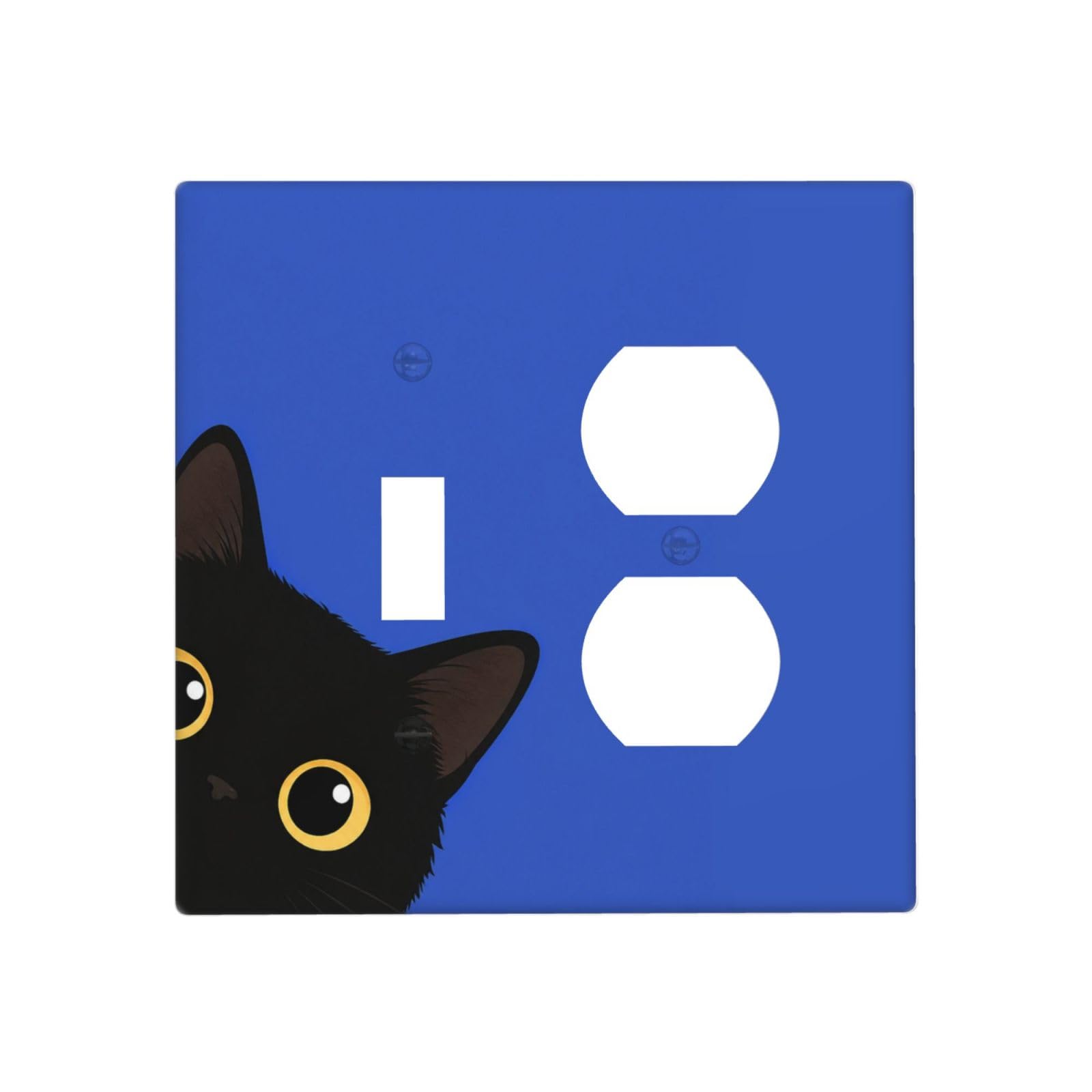 Dwbguo Cute Cat Decorative Outlet Covers Minimalist Solid Blue Peeking Black Cat 2 Gang Wall Plate Single Toggle Duplex Combo Light Switch Covers Switch Plate Cover For Bedroom Bathroom Decor