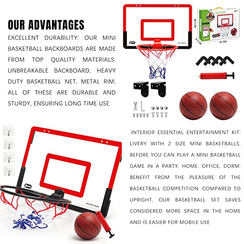 Basketballkorb Outdoor Wandmontage Mini Basketballkorb Kinder für Kinder und Erwachsene Innenbereich zum Aufhängen an der Tür mit 2 Bällen und Luftpumpe Schlafzimmer Büro Sportspiel-Set (40 * 26cm) - Image 6