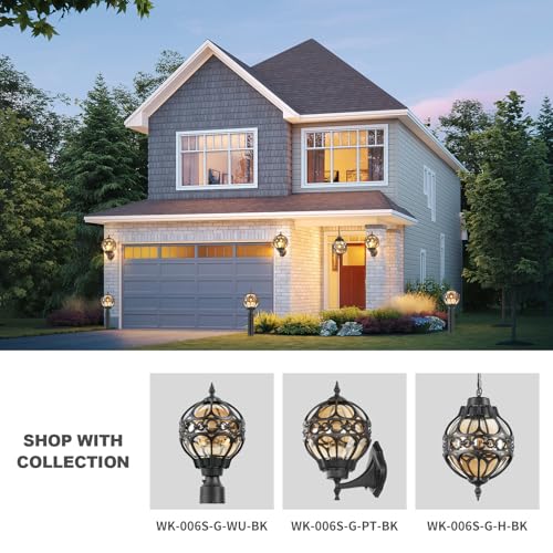 Dusk to Dawn Globe Outdoor Pendant Lights for Porch Garage, Black Round Aluminum Anti-Rust Hanging Lighting Fixture, Industrial Exterior Ceiling Lantern Light with Amber Glass, 2 Pack