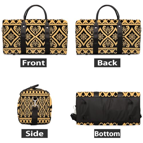 Travel Duffle Bag Golden Ethnic Pattern Foldable Travel Bags for Men Women, 17 Inch Gym Bag Workout Bag Carry on Weekender Overnight Bag for Gym Travel2