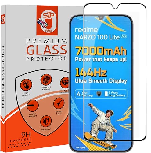 Image of STP FEEL Premium Tempered Glass Screen Protector Guard Compatible For Realme Narzo 100 Lite 5G (6.8 Inch, Pack of 1) | Edge to Edge Coverage With Easy to installation kit for Smartphone