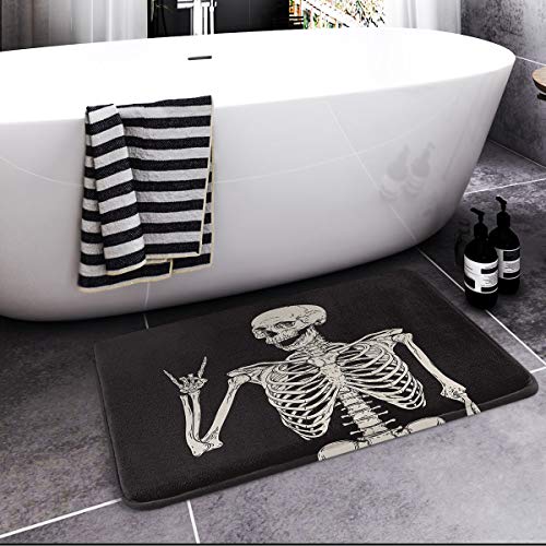 Britimes Bath Mat For Bathroom, Bathroom Mats Rugs No Silp, Rock And Roll Skeleton Skull Washable Cover Floor Rug Carpets Floor Mat Bathroom Decorations 16X24 Inches For Kitchen Bedroom Indoor #TOP1