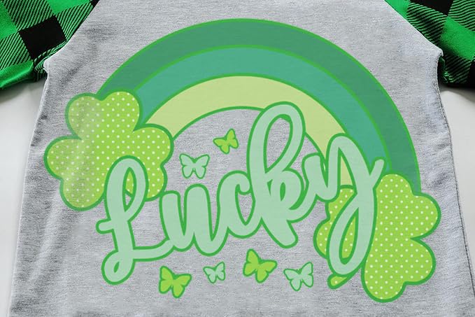 St Patricks Day Shirts Toddler Boys Girls T-Shirt Saint Patrick's Day Long Sleeve Top Plaid Raglan Sleeve Tees 2T-7Years4