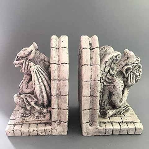 Vianaya Set of 2 Bookends with Gargoyles of Paris Notre Dame - Thinking and Bat Model - Large Size 18 cm - Plastic Material - Quality Made in France Cover