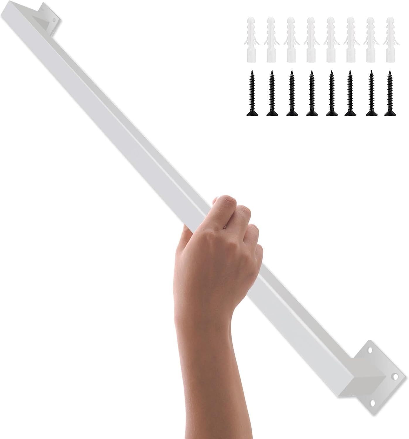 Wandmontierter Treppenhandlauf, Haltegriff für Innen- und Außentreppen, Vierkantrohr, Treppengeländer mit Wandhalterungen und Metallschrauben, 200 cm, Weiß