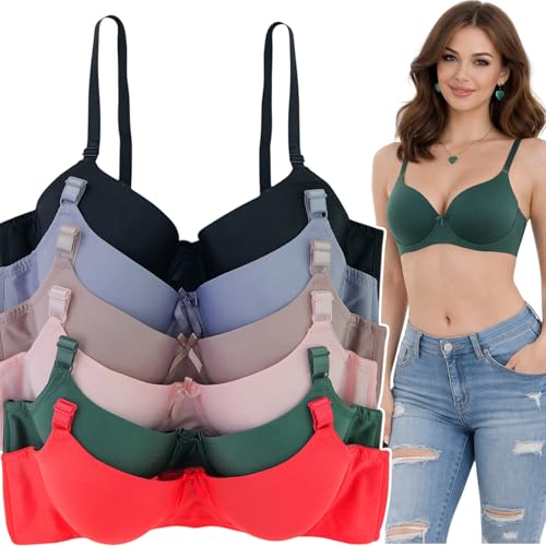 Image of ToBeInStyle Women's Pack of 6 Padded Assorted Styles Supportive Bras Cup Size - A to DDD