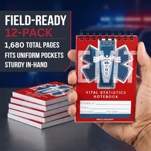 Image of Field Equipt EMT Vital Statistics Notepad - Vitals Notebook For First Responder Note Pad, Medical Paramedic Gear And Supplies. Perfect EMS /EMT Gifts (12 Pack, Not Waterproof)