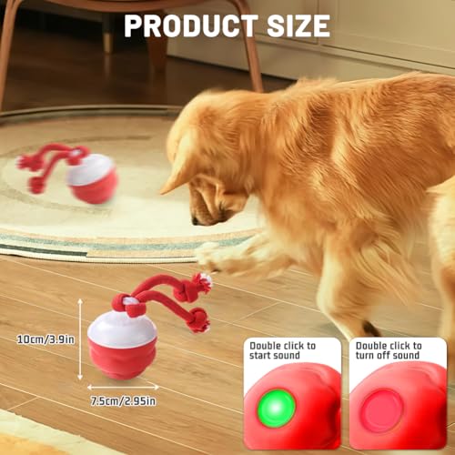 AMFUN Interaktives Hundespielzeug, Interaktiver Spielball für Hunde mit Schnur, Hundeball Elektrisch Ball, 3 Spielmodi, für Kleine Hunde & Welpen(Rot)