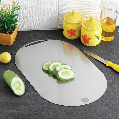Image of Tosaa (DP101 L) Stainless Steel Chopping Board Vegetable,Fruit Cutting, Kneeding, Cake Prep, Heavy Duty Chopping-Board - 1.5MM