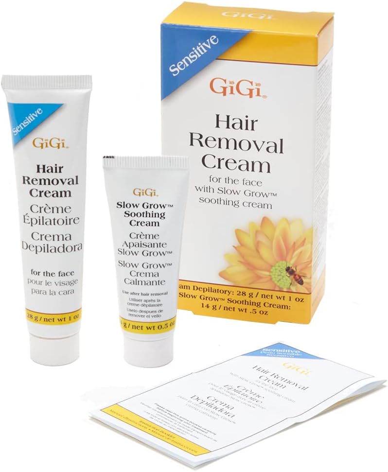 Hair Removal Cream, for the Face - 1 Oz, and Slow Grow Soothing Cream - 0.5 Oz, Hair Removal Kit for Sensitive Skin, 1-Pack
