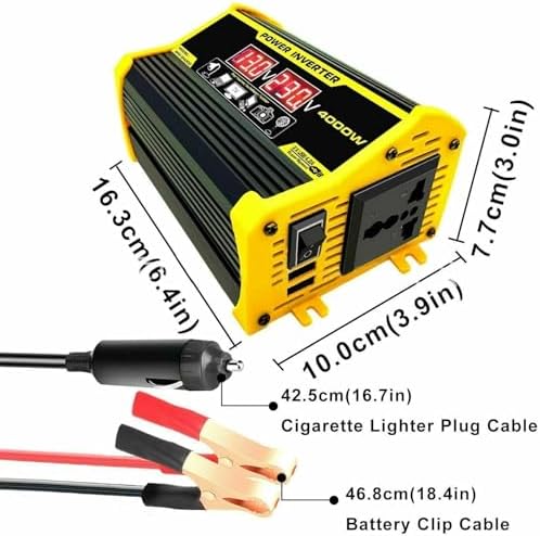 4000W 12V Solar Inverter Kit – 110V/220V with 30A Controller & 18W Solar Panel, Complete Home Grid Power System & Portable Solar Generator (Yellow, 12V-220V)