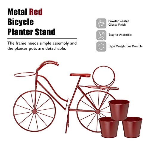 Glitzhome 28.75" L Metal Bicycle Plant Stand Hand Painted Standing Planter Flower Holder Indoor Outdoor Home Garden Patio Decor,Red #TOP3