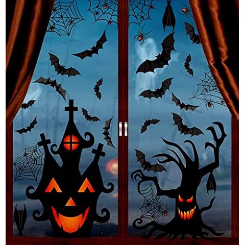 VEYLIN 8Sheets 150Pcs Halloween Window Clings, Double-Side Spooky Removable Window Sticker for Halloween Party Decoration Cover