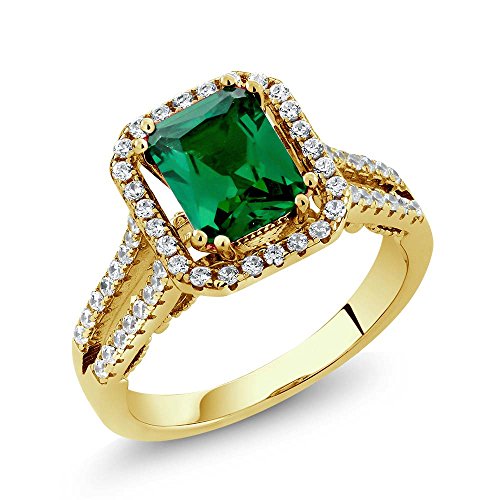 Gem Stone King 18K Yellow Gold Plated Silver Emerald Cut 9X7MM Gemstone Birthstone Wedding Anniversary Promise Engagement Ring For Women | Available In Size 5, 6, 7, 8, 9