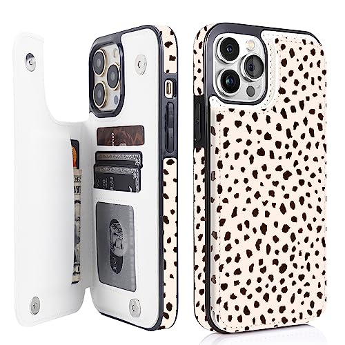 Ucolor Flip Leather Wallet Case Card Holder For Iphone 12 Pro Max 6.7" For Women And Girls With Card Holder Kickstand Design Compatible With Iphone 12 Pro Max 6.7 Inch (Almond Latte Polka Dot) #TOP11