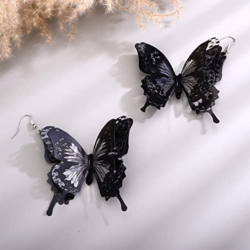 Kercisbeauty 3D Black Butterfly Statement Earrings Lightweight Layered Dangle Drop Jewelry for Halloween Party Women Punk Jewelry 5