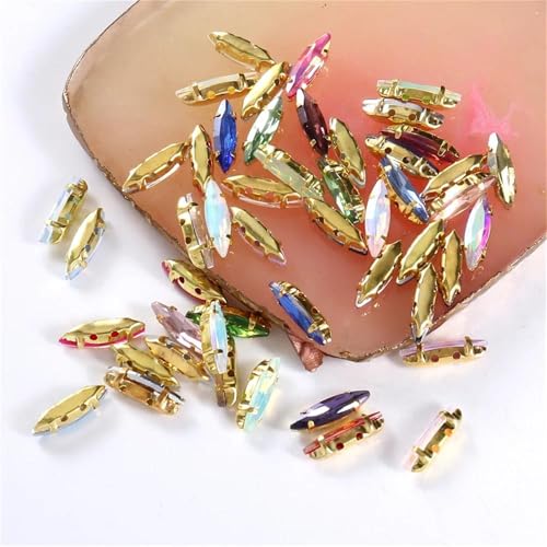 Strass en verre œil de cheval à coudre avec griffe dorée pour robe - 8