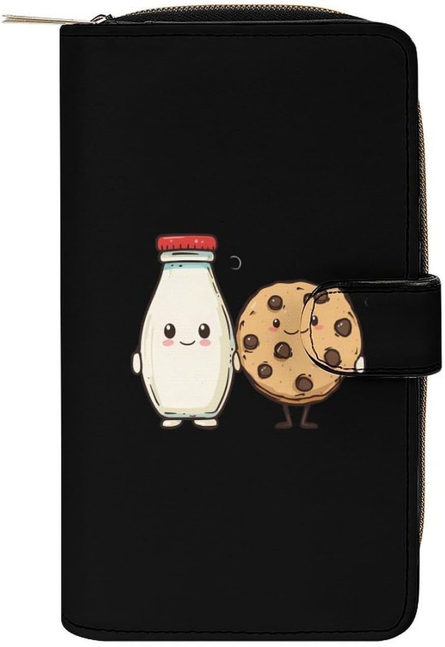 Milk And Cookies Food Women's Long Wallet Leather Large Capacity Wristlet Clutch Purse Wallets