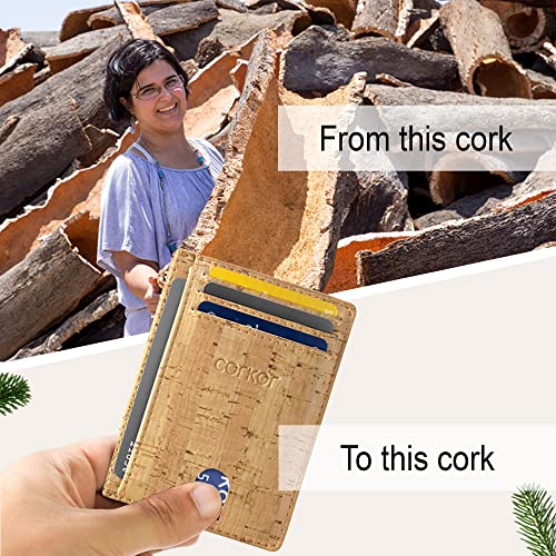 Image of Corkor Cork Card Holder Men - Cork Wallet - Vegan Leather - Minimalist Slim Front Pocket RFID