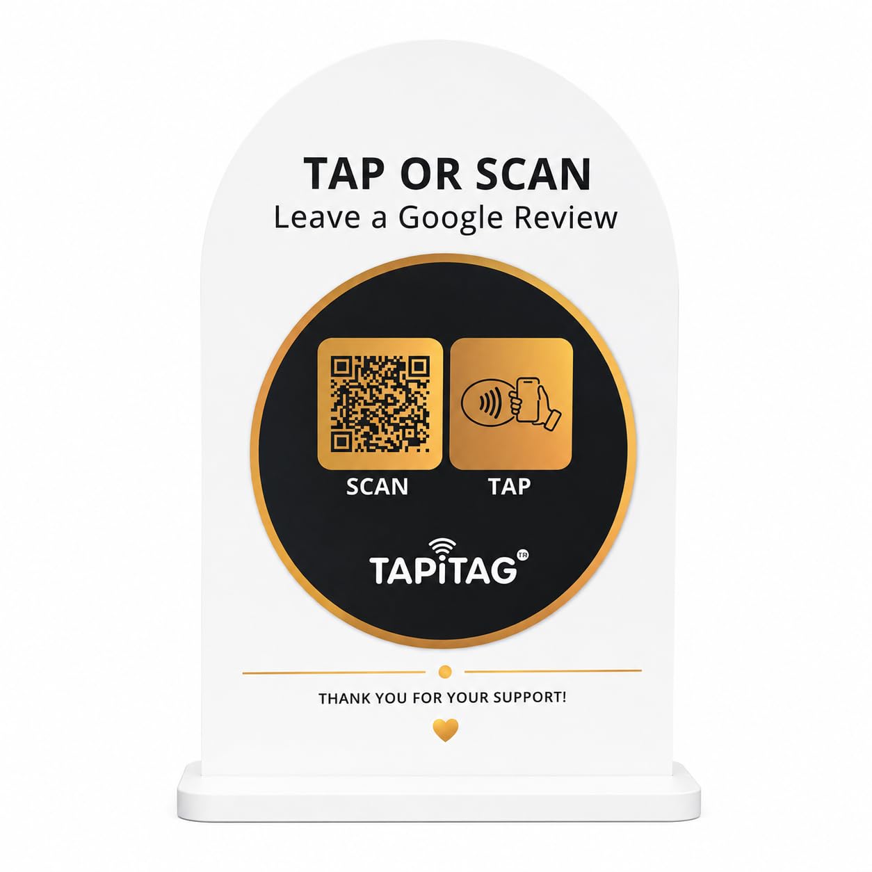 TAPiTAG Google Review Stand with NFC & QR Code (A5, Acrylic Arch, White/Black, Supplied Flat Pack)- NO Subscription – Tap or Scan to Leave a Google Review, No App Needed, Works with iPhone & Android