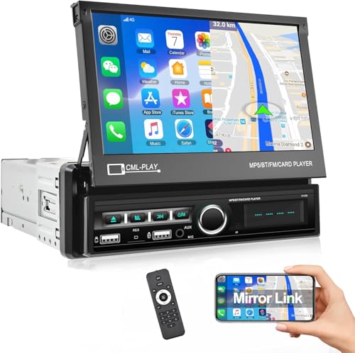 Radio de Coche 1 DIN Bluetooth CAMECHO Pantalla táctil Plegable de 7 Pulgadas Radio FM con USB AUX-in Ranura para Tarjeta SD iOS Teléfono Android Enlace Espejo + Cámara de visión Trasera