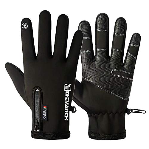 Nuobk Invierno Vellón Térmico Ciclismo Guantes Calientes,Guantes Deportivos Impermeables con Cremallera guantes antideslizantes Senderismo, Esquí, Fotografía, Etc.