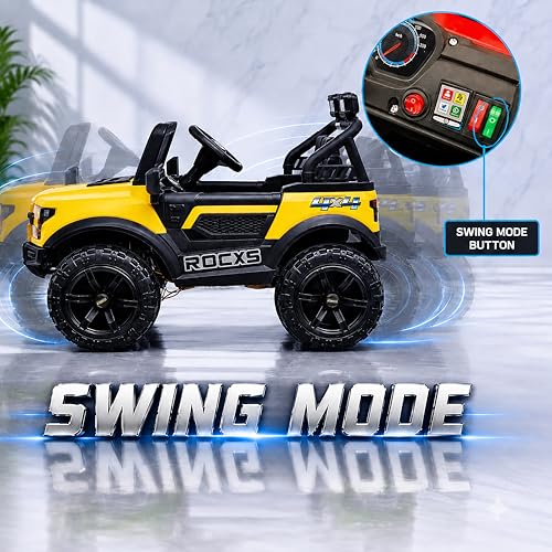Image of Wishmaster Driving 4 Motors with Bluetooth EV Jeeps for Kids 1, 2, 3, 4, 5, 6 Years | Remote + Steering + Mobile App Control | Ride on Car | Birthday Gift (Yellow)