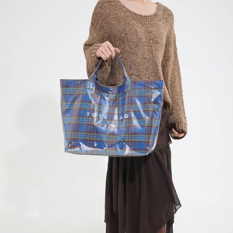 Image of Striped PVC Tote Bag for Women, Waterproof Plastic Hobo Handbag Summer Tote for Beach, Pool & Ideal Gift