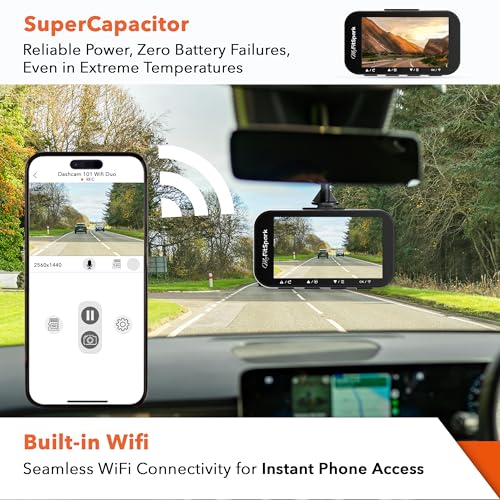 Image of FitSpark DC-101 WiFi Duo 4MP Real 2K Dual Channel Dash Camera | No.1 Novatek AI Chipset | High Definition 2.7 inch IPS TrueColors Display | Super Night Vision