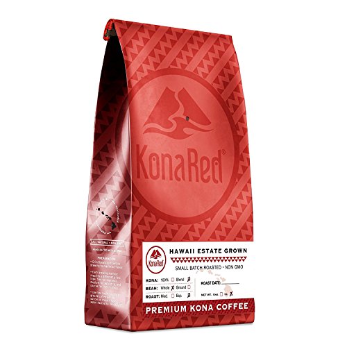 KonaRed Premium Hawaiian Kona Blend Coffee - Whole Bean - Dark Roast, Fat Free, Dairy Free, Sugar Free Small Batch Roasted, Smooth and Robust Flavor (1 lb)