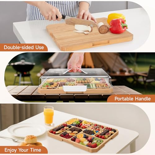 Tabla de cortar rectangular de bambú con tapa y asa miniatura 5