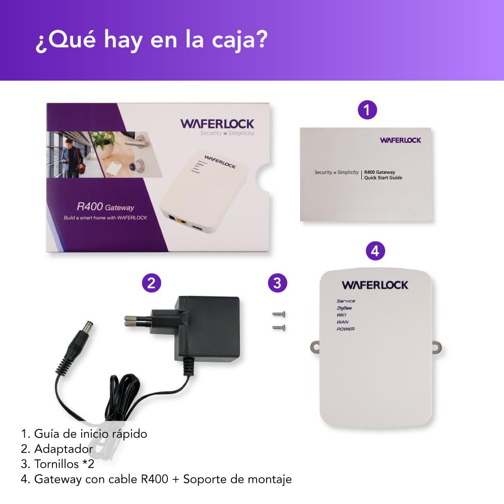 Gateway Inteligente con Cable WAFERLOCK R400 para cerraduras Inteligentes | Control Remoto por App | Conexión Ethernet Estable (Cable no Incluido)