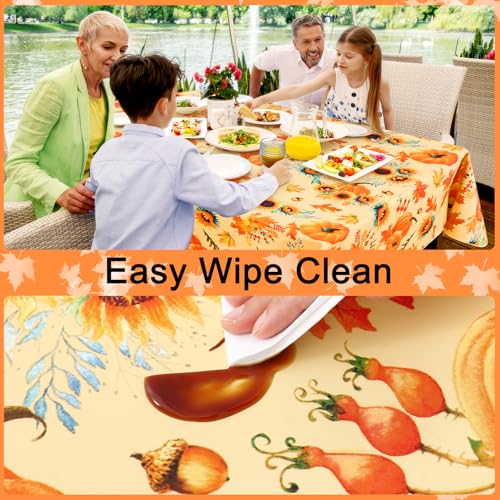 Image of Smiry Thanksgiving Table Cloth, Flannel Backed Vinyl Tablecloth, 60 inchx120 inch
