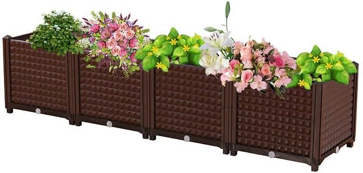 YSUEFIJO Cama de jardín elevada caja de macetas para exteriores con diseño de agua y agujeros de drenaje contenedor elevado para plantar flores de