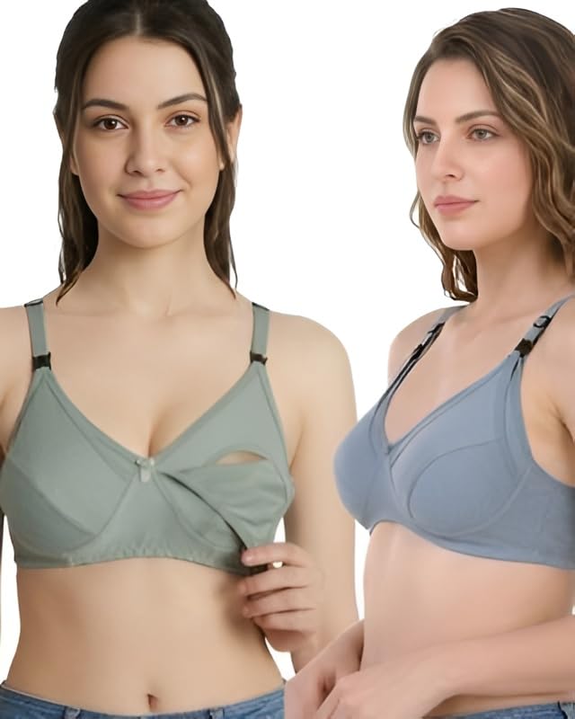 Maternity Nursing Bra, Cotton, Wire-Free, Full Coverage, Adjustable Straps, Nursing Clip, Pack of 3, Pink/Mauve/Peach-image-16