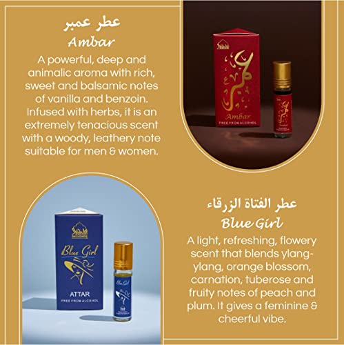 Dukhni Premiere Attar Oil Set | العطار العربي |  X6 Bottles X 6 Ml  Authentic Arabic Fragrance Oils | 100% Halal Blends, Ramadan Eid Gifting | Oud Ibtisam, Oud Khaleeji, Oud Habayeb, Kasturi Xx, Ambar, Blue Girl - 6Ml Each #TOP5