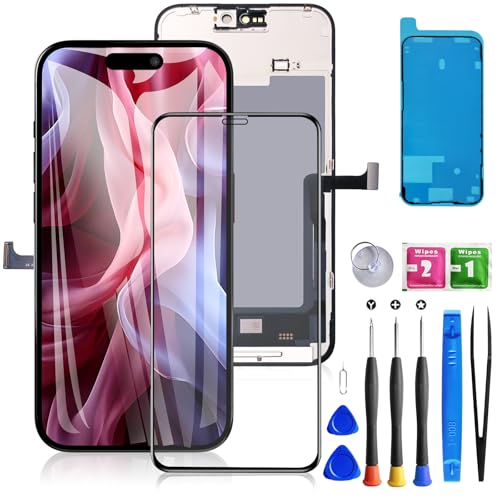 for iPhone 15 Pro Max Screen Replacement Black 6.7 Inch LCD Touch Digitizer Complete Display for A2849 A3105 A3106 A3108 with Waterproof Seal+Tempered Glass+Repair Tools