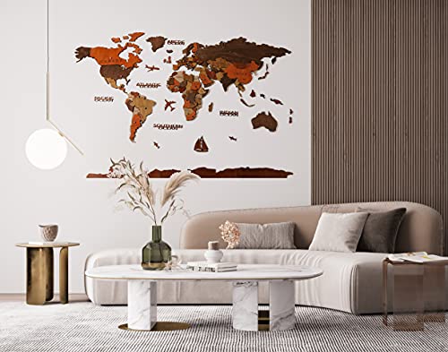 3D Wooden World Map Home Decor Rustic Wall Decor 5th Anniversary Gift Map Of The World Push Pin World Map Travel World Map Large Travel Map (Medium - 150 -85 cm)