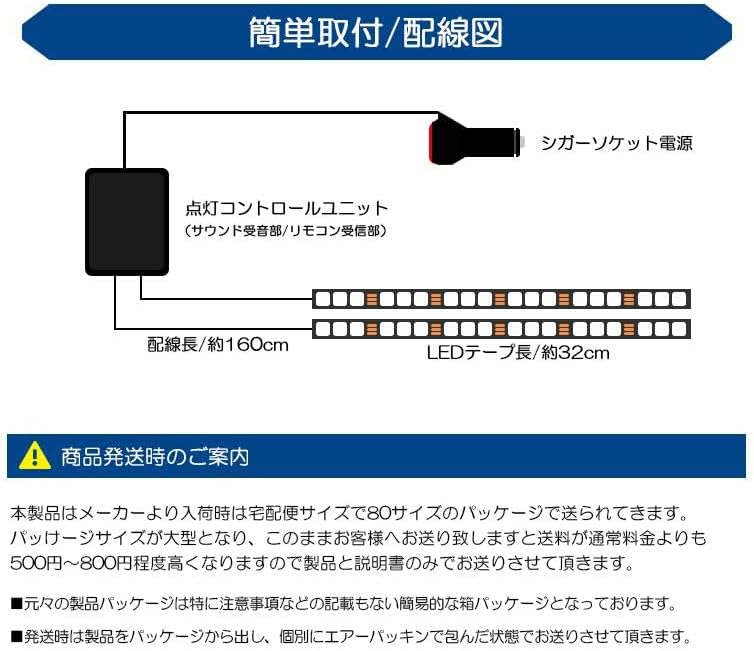 WB32S/WB42S バレーノ フットランプ/フットライト LEDテープ RGB 8色切替 シガーソケット電源で簡単取付 リモコン