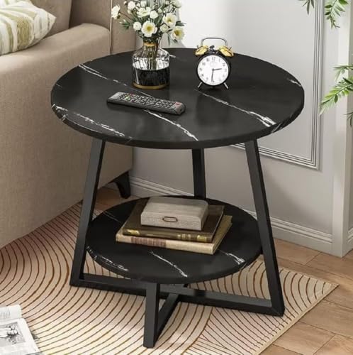 Image of Owme Adjustable Table Stands Couch Side Table, Swivel TV Tray Table, 360 Top Moving C-Shaped End Table, Small Center Table for Home Office Balcony | Storage Organizer - Marble Black, Round