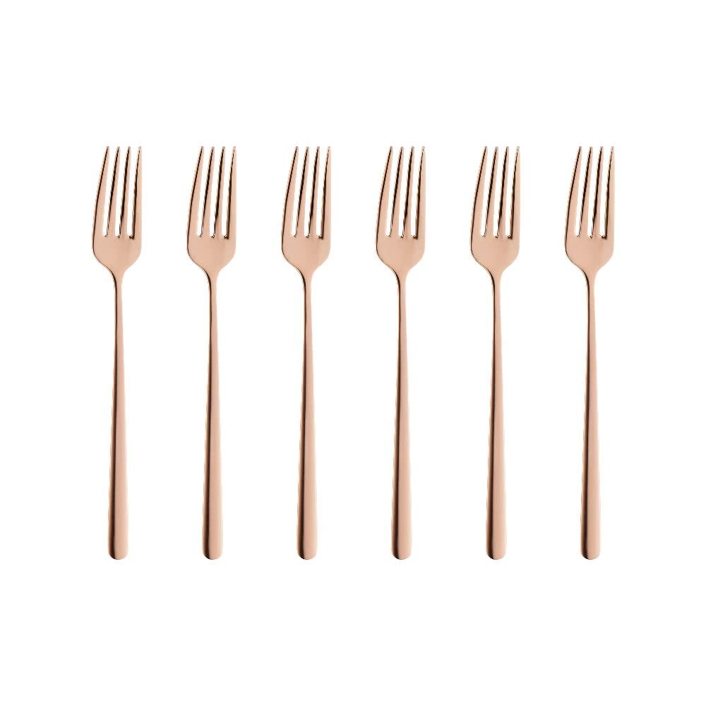 VILLA ITALIA Elegantes Kuchengabel - Set schickes Besteck Set Tafelbesteck Chromiklstahl 6 Stück 6er Set MARIZA COPPER